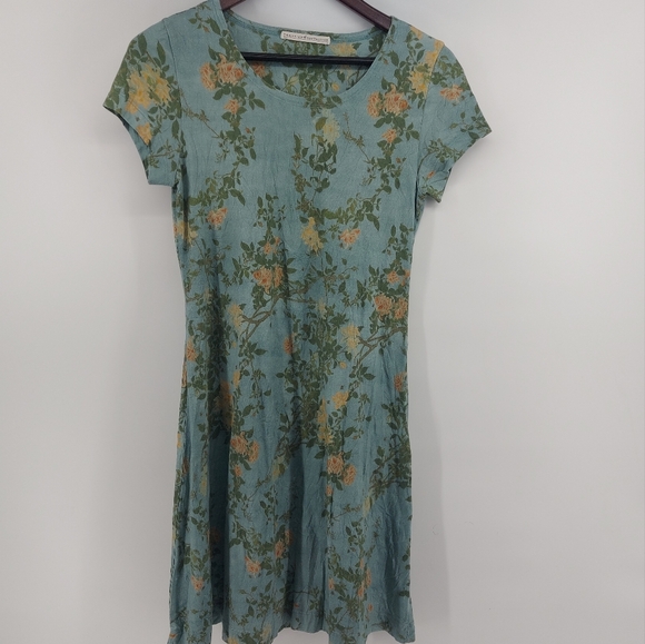 Peruvian Connection Green Floral Pima Cotton Shirt Dress Size Small - Picture 1 of 7